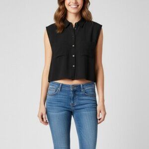 Ambiance Apparel Black Sleeveless Button Down Crop Top Women’s Size Large